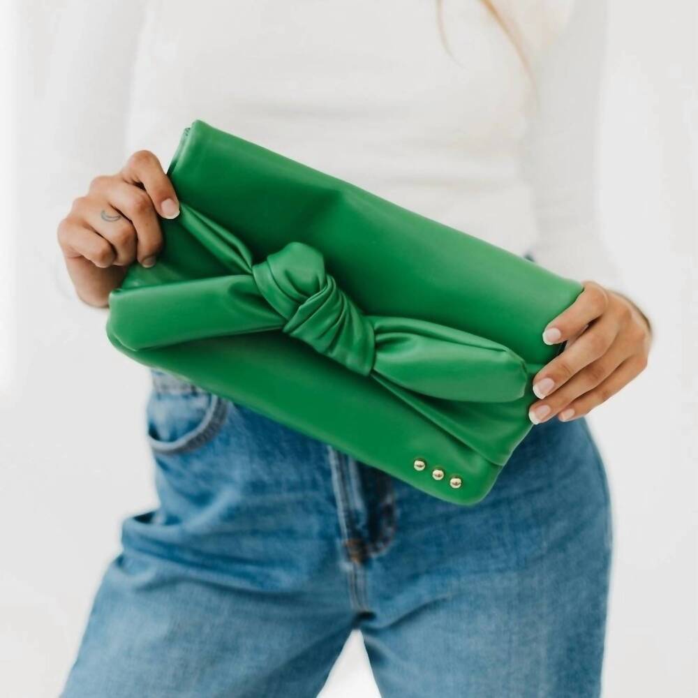 NEW PRETTY SIMPLE women's billie bow convertible clutch crossbody bag in emerald